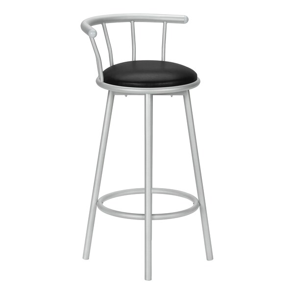 Monarch Specialties Bar Stool, Set Of 2, Swivel, Bar Height, Grey Metal, Black Leather Look, Contemporary, Modern I 2399 - main